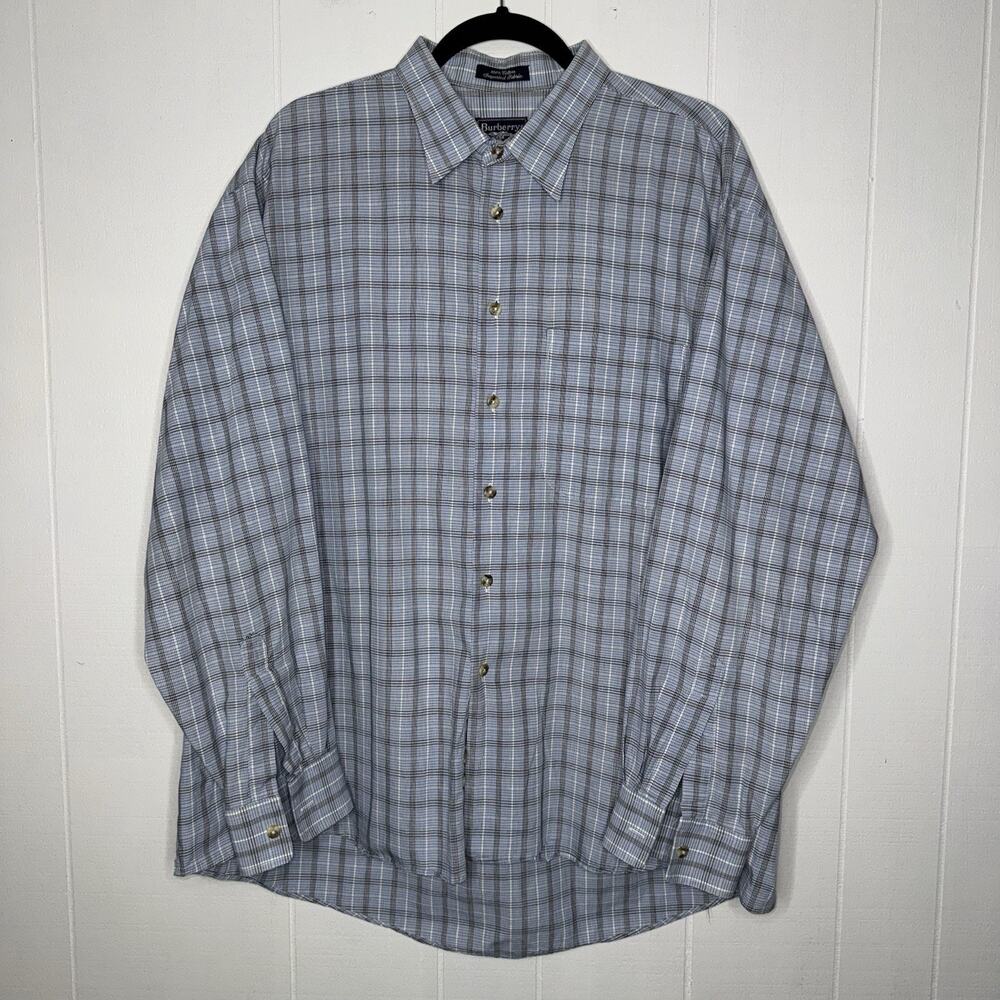 Burberry Vintage Plaid Button Down Long Sleeve Shirt Blue Size XL